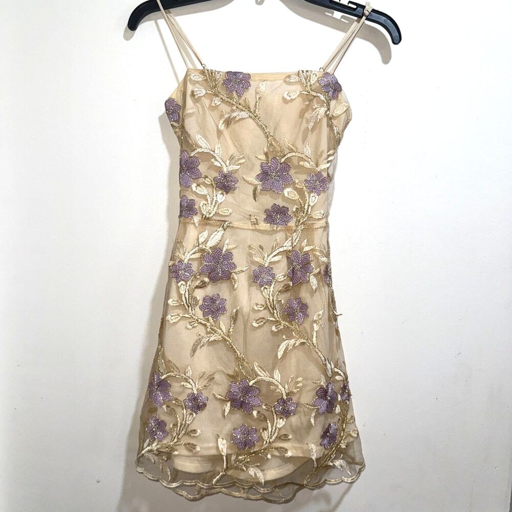 Lucy in the Sky Amari Floral Embroidered Mini HoCo Homecoming Dress Sz M